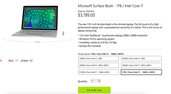 售價超2萬元！1TB版Surface Book開啟預定